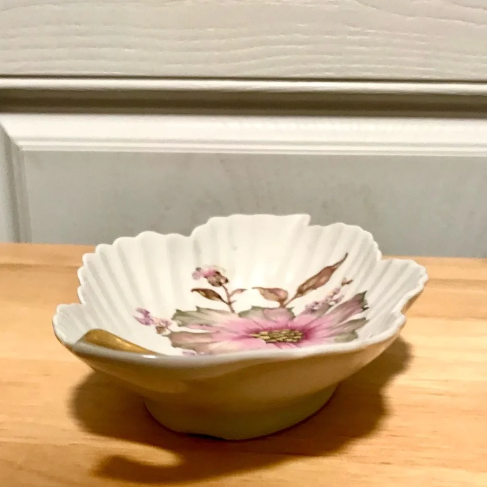 Gilt Trinket Tray Floral Porcelain Old Nuremberg Barvaria Germany
